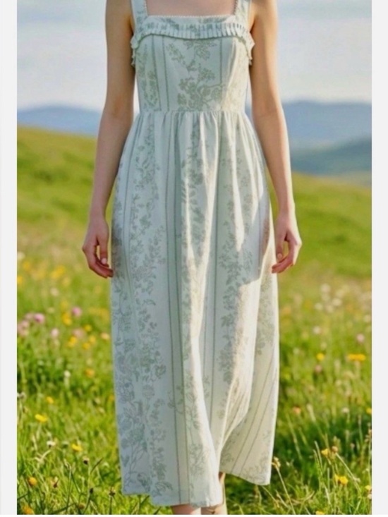 Caroline Constas Dresses & Skirts - Caroline Constas Sage Green Floral Cottagecore Midi Dress Romantic Prairie Summe